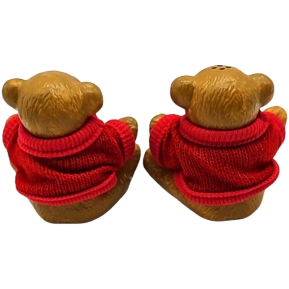 Teddy Bear Pair in Red Holiday Sweaters salt & pepper shakers with stoppers - Picture 3 of 8
